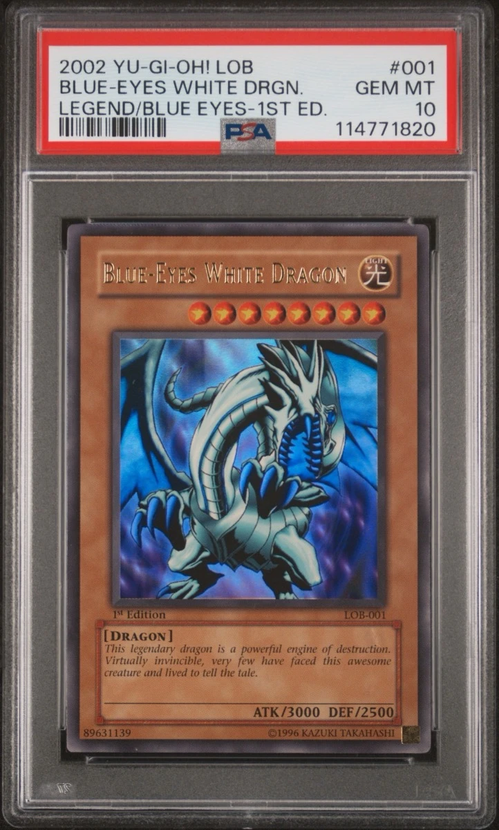 LOB-001 Blue-Eyes White Dragon 1st Edition PSA 10 graded slab